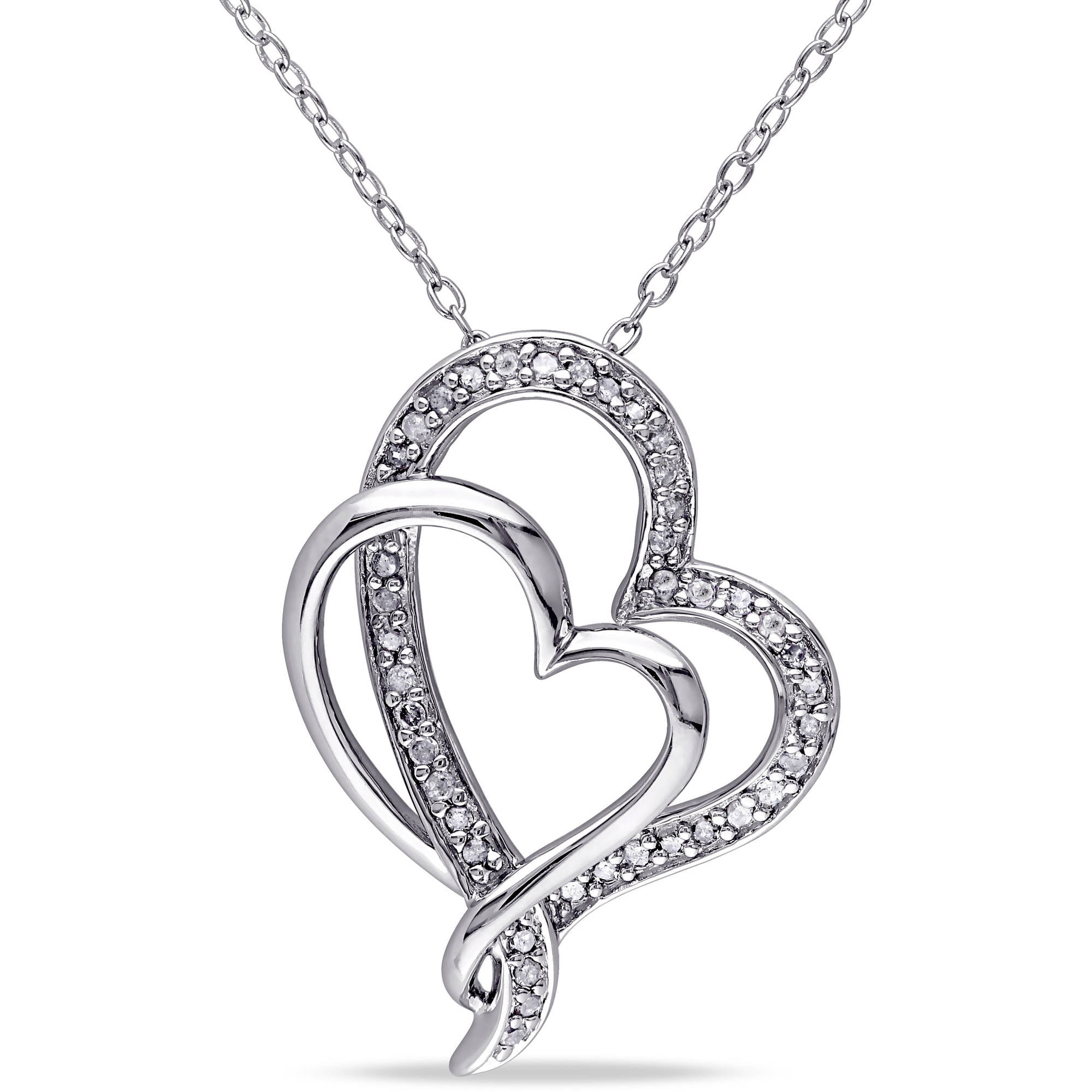 Yellow Gold Sapphire & Diamond Heart Pendant Necklace 15 3/4