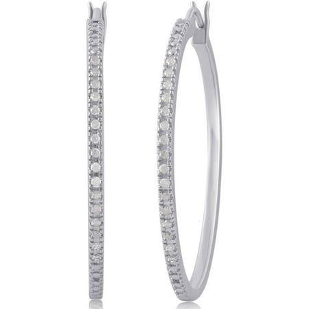 1/4 Carat T.W. Diamond Sterling Silver Hoop Earrings
