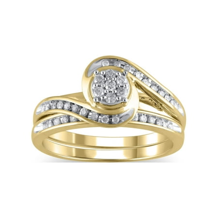 Forever Bride 1/4 Carat Forever Bride Diamond Composite Bridal Set Ring for Women in 10K Yellow Gold