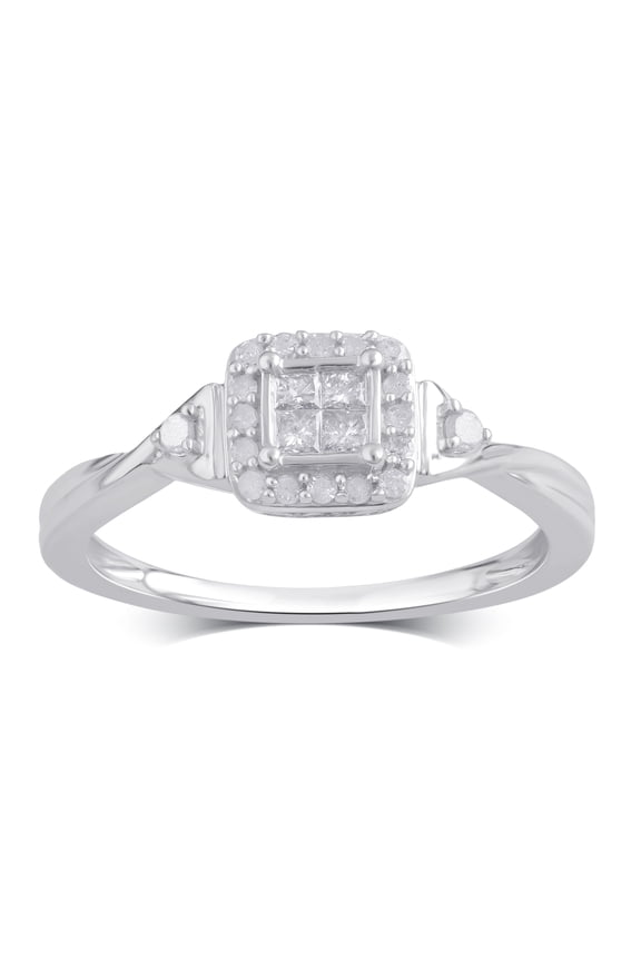 1/4 Carat T.W Princess Diamond Square Frame Sterling Silver Ring
