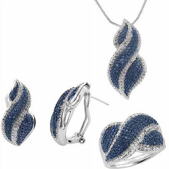 1/4 Carat T.W. Round White Diamond Rhodium plated Ring, Earrings and Pendant Set, 18"