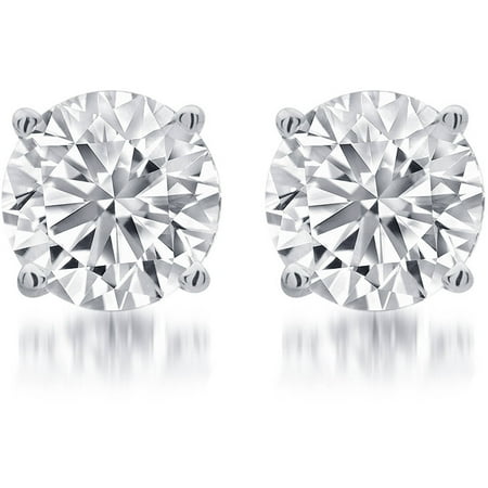 1/4 Carat T.W. Round White Diamond Sterling Silver Stud Earring.