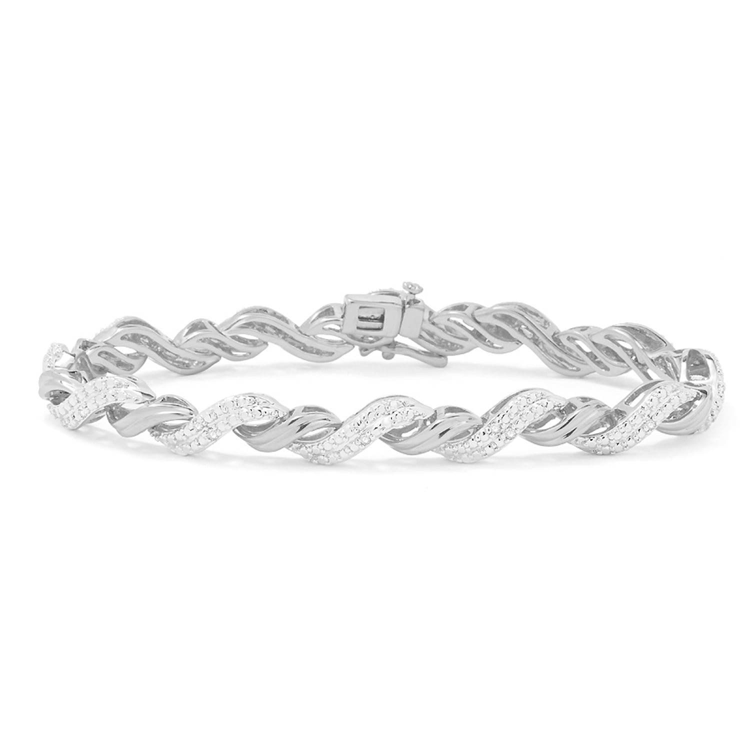 1/4 Carat T.W Silver Tone Fashion Link Bracelet. 7.5"