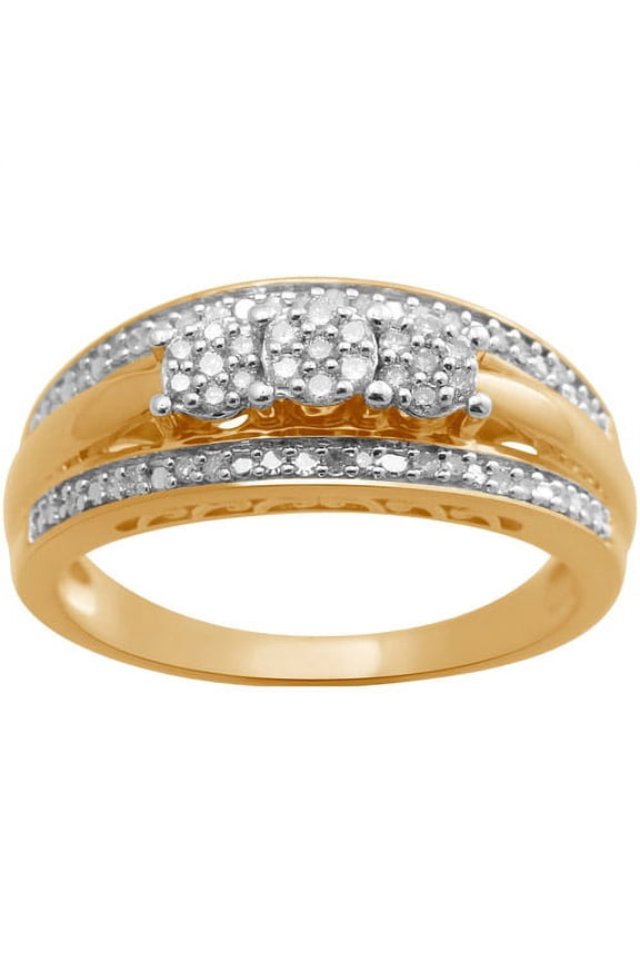 1/4 Carat T.W. Three-Stone Diamond Composite Head 18kt Yellow Gold over Sterling Silver Engagement Ring