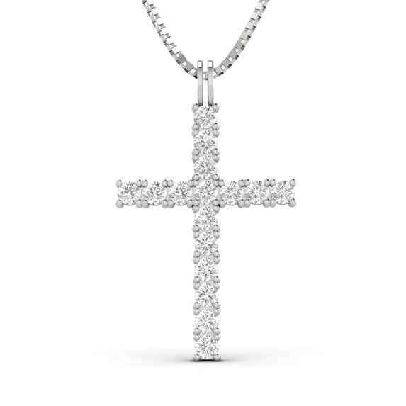1/4 Carat TW Natural Diamond Cross Pendant Necklace in 10k White Gold (G-H Color, I1 Clarity)