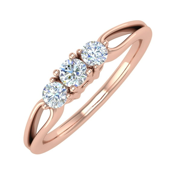 1/4 Carat Three Stone Engagement Ring Band in 14K Rose Gold (Ring Size 7.5)