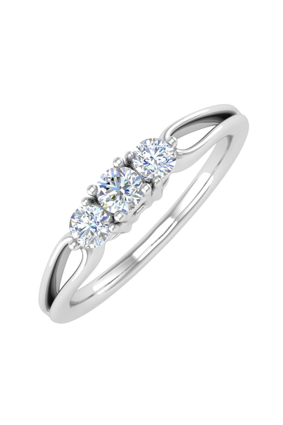 1/4 Carat Three Stone Engagement Ring Band in 14K White Gold (Ring Size 7.5) (I1-I2 Clarity)