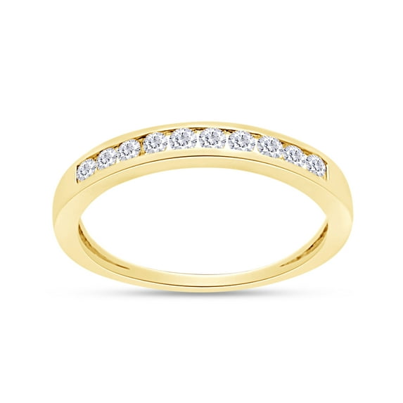 1/4 Carat White Round Natural Diamond Channel Set Stackable Wedding Band Ring In 14K Yellow Gold Over Sterling Silver (Clarity : I2-I3, Color : I-J, 0.25 Cttw) Ring Size-9