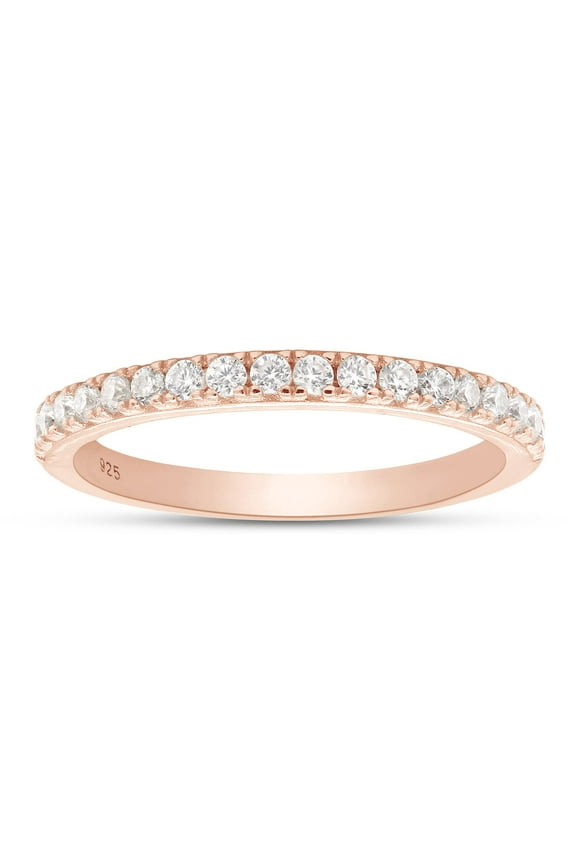 1/4 Carat (ctw) Round Lab Grown Diamond Half Eternity Wedding Stackable Band Ring for Women In 14k Rose Gold Over Sterling Silver (0.25ctw) Ring Size-10