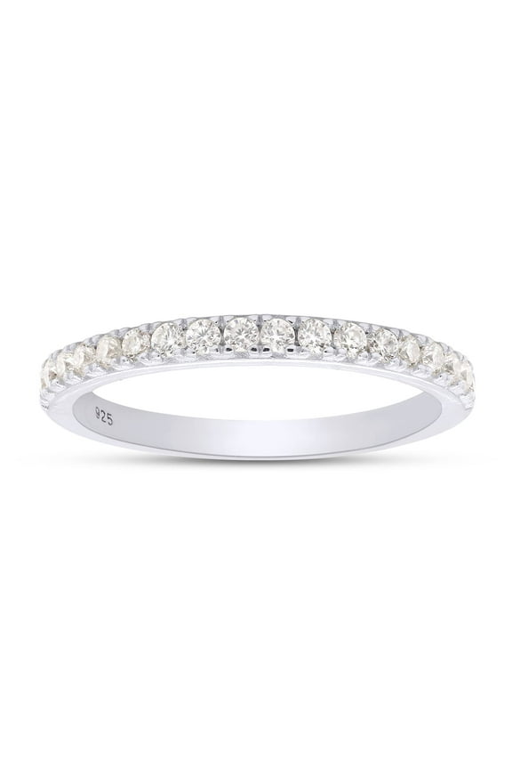 1/4 Carat (ctw) Round Lab Grown Diamond Half Eternity Wedding Stackable Band Ring for Women In 14k White Gold Over Sterling Silver (0.25ctw) Ring Size-4