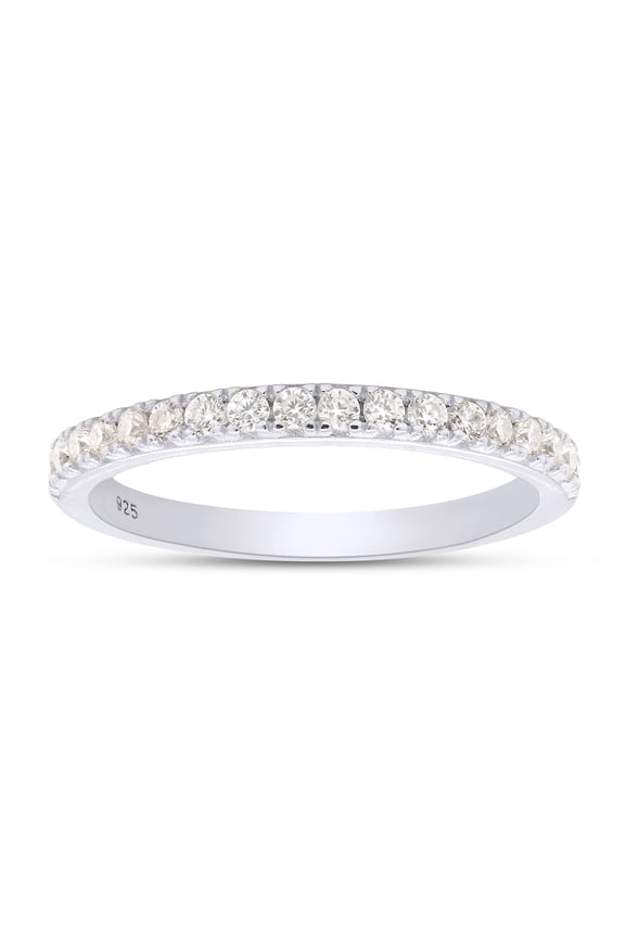 1/4 Carat (ctw) Round Lab Grown Diamond Half Eternity Wedding Stackable Band Ring for Women In 14k White Gold Over Sterling Silver (0.25ctw) Ring Size-6