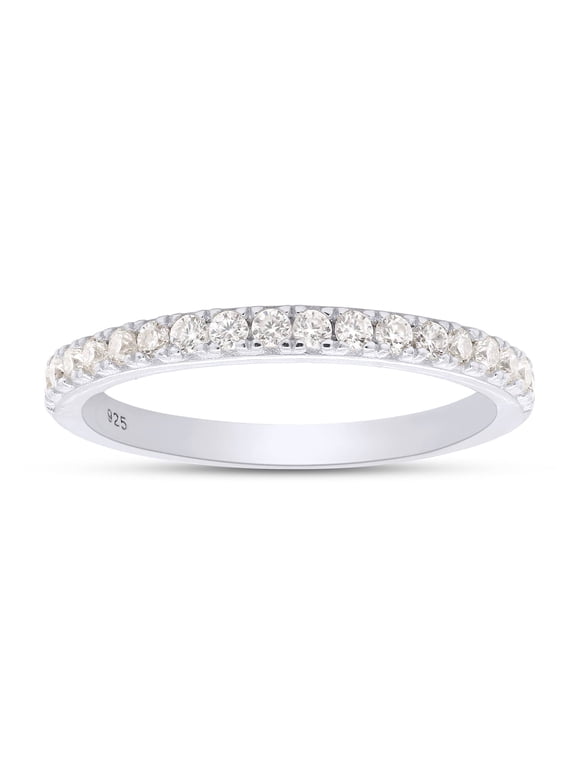 1/4 Carat (ctw) Round Lab Grown Diamond Half Eternity Wedding Stackable Band Ring for Women In 14k White Gold Over Sterling Silver (0.25ctw) Ring Size-7.5