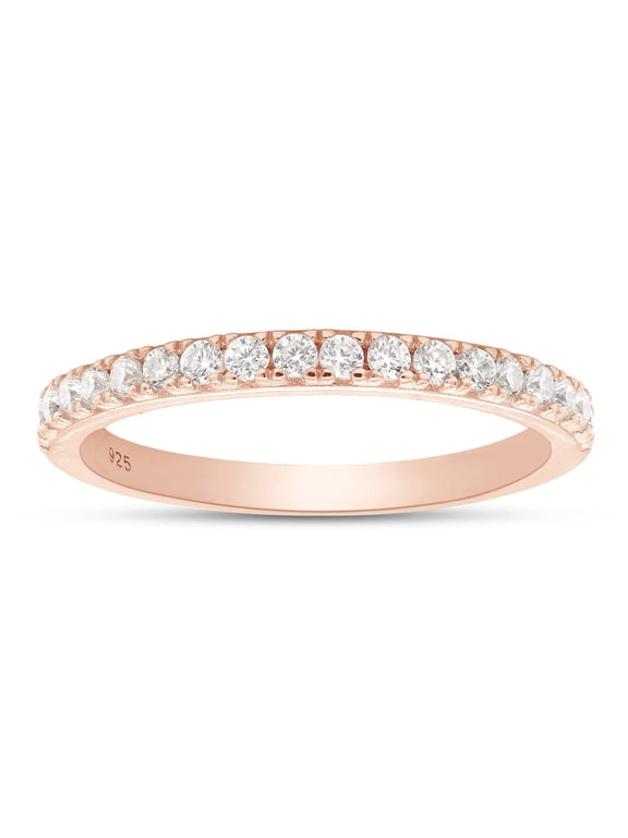 1/4 Carat (ctw) Round Lab Grown Diamond Half Eternity Wedding Stackable Band Ring for Women In 14k Rose Gold Over Sterling Silver (0.25ctw) Ring Size-4.5