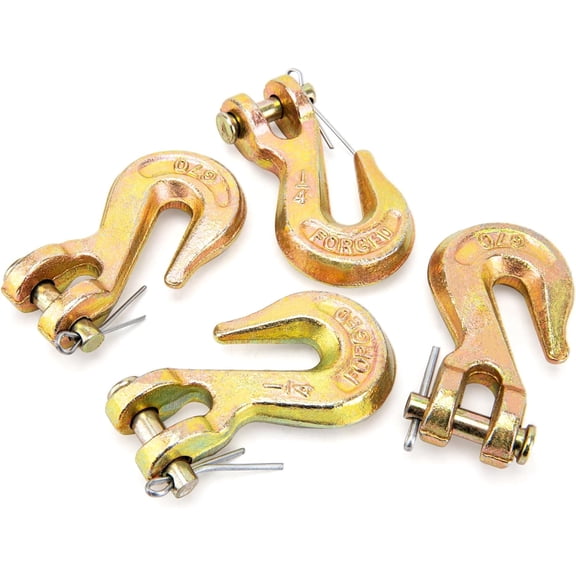 1/4 Chain Hook, Heavy Duty 1/4 Chain Hooks, 3600Lbs Working Load G70 Clevis Grab Hook 1/4 Inch for Trailer Truck Tow Chain Transport -Yellow Chromate Finish (4 Pack)
