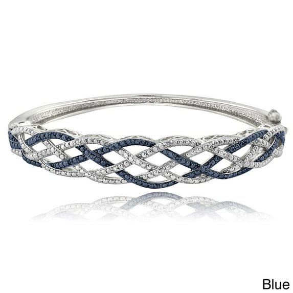 1/4 Ct Blue & White Diamond Weave Bangle Bracelet