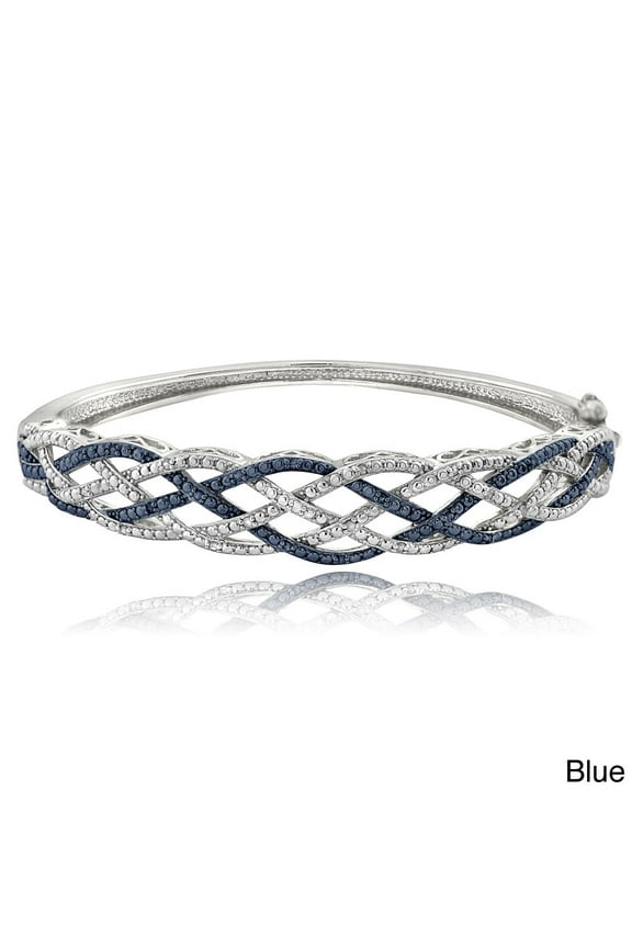 1/4 Ct Blue & White Diamond Weave Bangle Bracelet