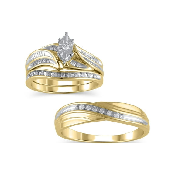 1/4 Ct His & Hers Forever Bride Diamond Trio Set of Bridal Ring & Mens Wedding Band 10K Yellow Gold