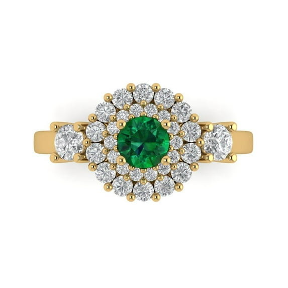 Halo Engagement Ring for Women - 1.4ct Simulated Emerald in 14K Yellow Gold Promise Ring
