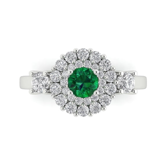 Halo Engagement Ring for Women - 1.4ct Simulated Emerald in 18K White Gold Promise Ring