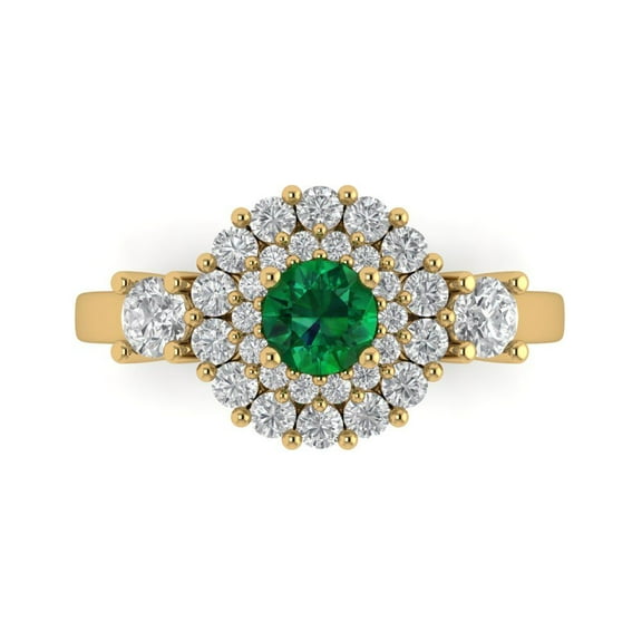 Halo Engagement Ring for Women - 1.4ct Simulated Emerald in 18K Yellow Gold Promise Ring
