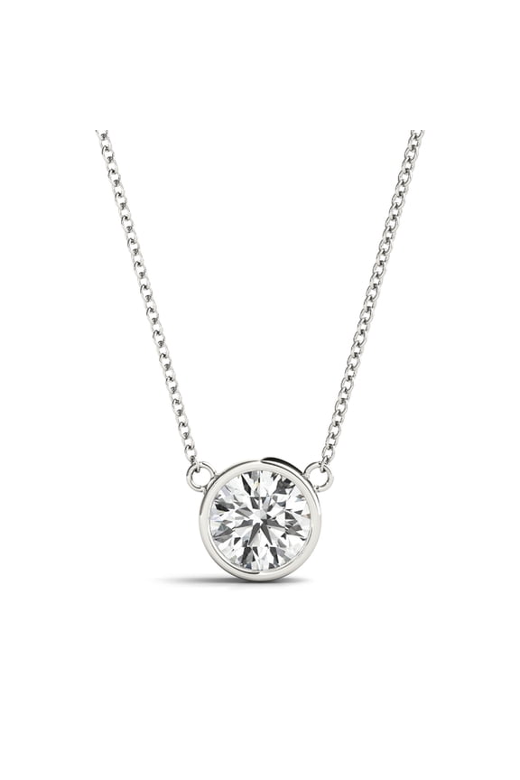 1/4 Ct Round FG/VVS1 Diamond Bezel Set Pendant Necklace In 14K White Gold