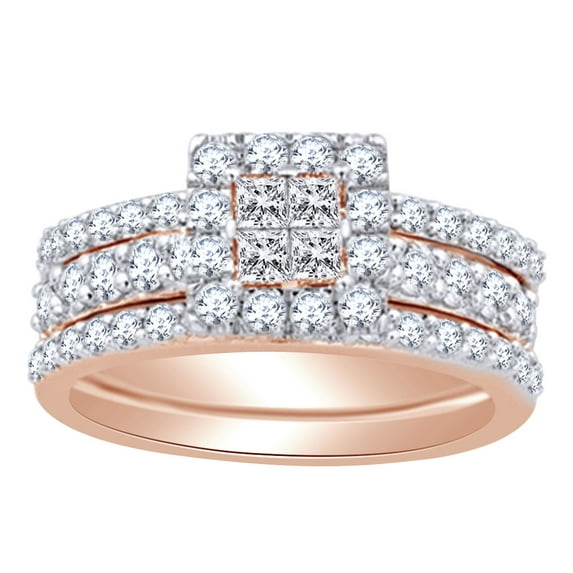 AFFY 1.4 Ct Round White Natural Diamond Enhancer Bridal Ring Set in 14k Rose Gold Ring Size - 10