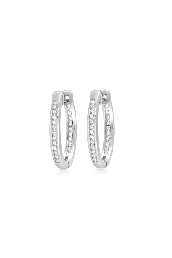1/4 Cttw Round Cut Simulated Diamond Channel-Set Inside-Outside Hoop Earrings In 14k White Gold Plated 925 Sterling Silver Gifts For Women (0.23 Cttw) Color D, Clarity VVS1-VVS2