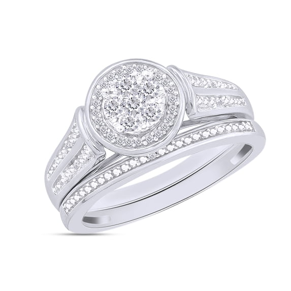 AFFY 1/4 Cttw Round Shape Natural White Diamond Bridal Set Wedding Ring In 14K White Gold Over Sterling Silver (J-K Color, I2-I3 Clarity), Ring Size-9