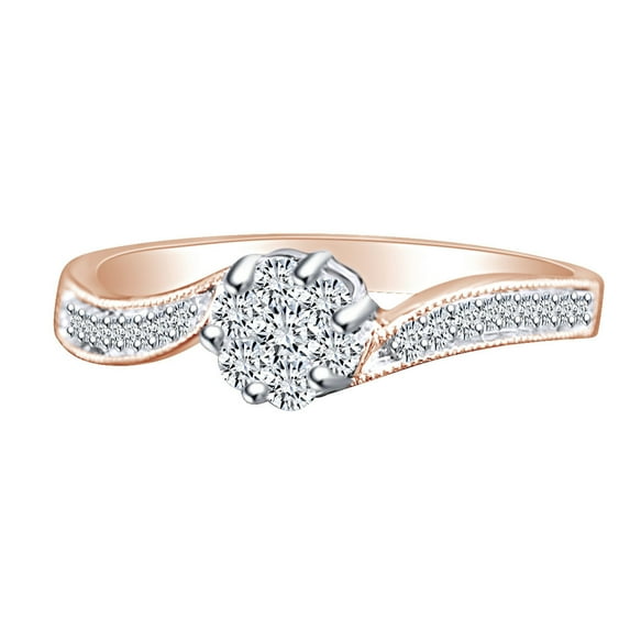 AFFY 1/4 Ctw Round Shape White Natural Diamond Engagement Wedding Ring 10k Solid Rose Gold (I-J Color,0.25 Cttw)