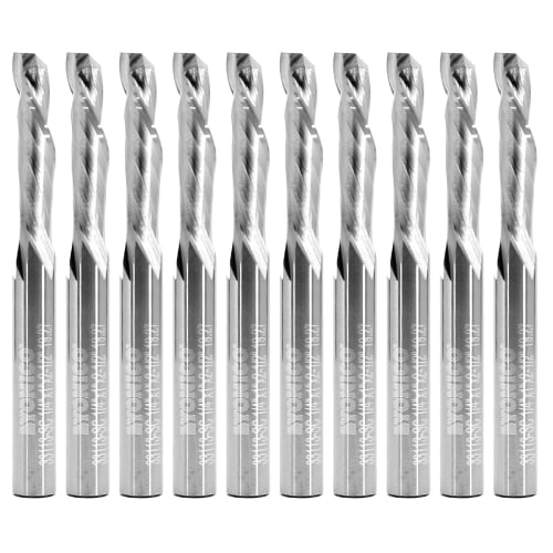 1/4" Dia. 1 Flute Compression Cut Spiral End Mill CNC Router Bit (10 Pack) - 1/4" Shank - Yonico 33113-SC-10PK
