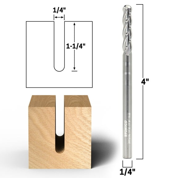 1/4" Dia. 4 Flute Ball Nose Spiral End Mill CNC Router Bit - 1/4" Shank - Yonico 34412-SC