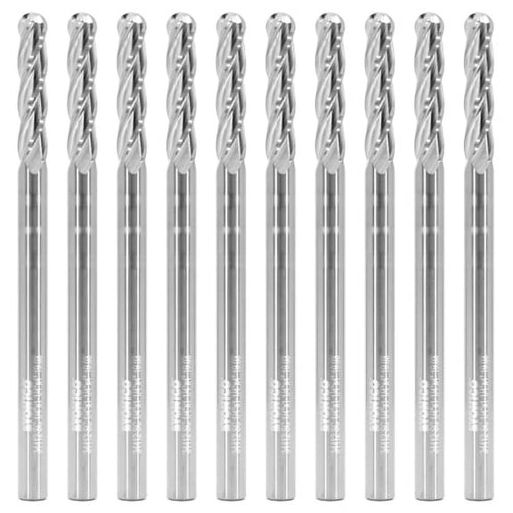 1/4" Dia. 4 Flute Ball Nose Spiral End Mill CNC Router Bit (10 Pack) - 1/4" Shank - Yonico 34412-SC-10PK