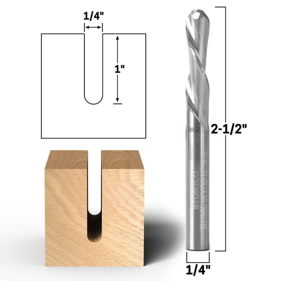 1/4" Dia. Downcut 2 Flute Ball Nose Spiral End Mill CNC Router Bit - 1/4" Shank - Yonico 32215-SC