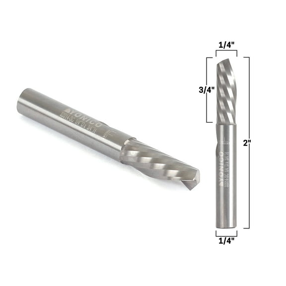 1/4" Diameter O Flute Downcut Spiral End Mill CNC Router Bit - 1/4" Shank - Yonico 32014-SC