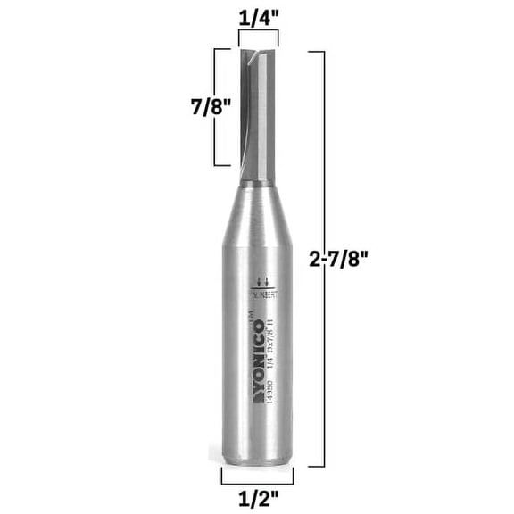 1/4" Diameter Solid Carbide Insert Straight Router Bit - 1/2" Shank