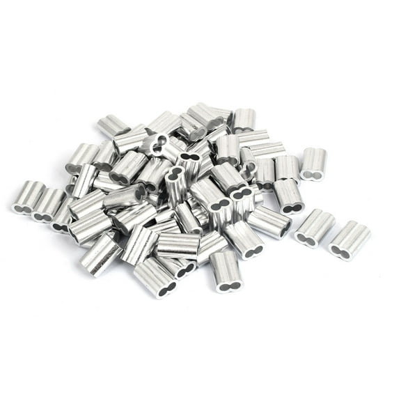 1/4" Double Hole Aluminum Swage Sleeve Wire Rope Clamp Clip 80Pcs