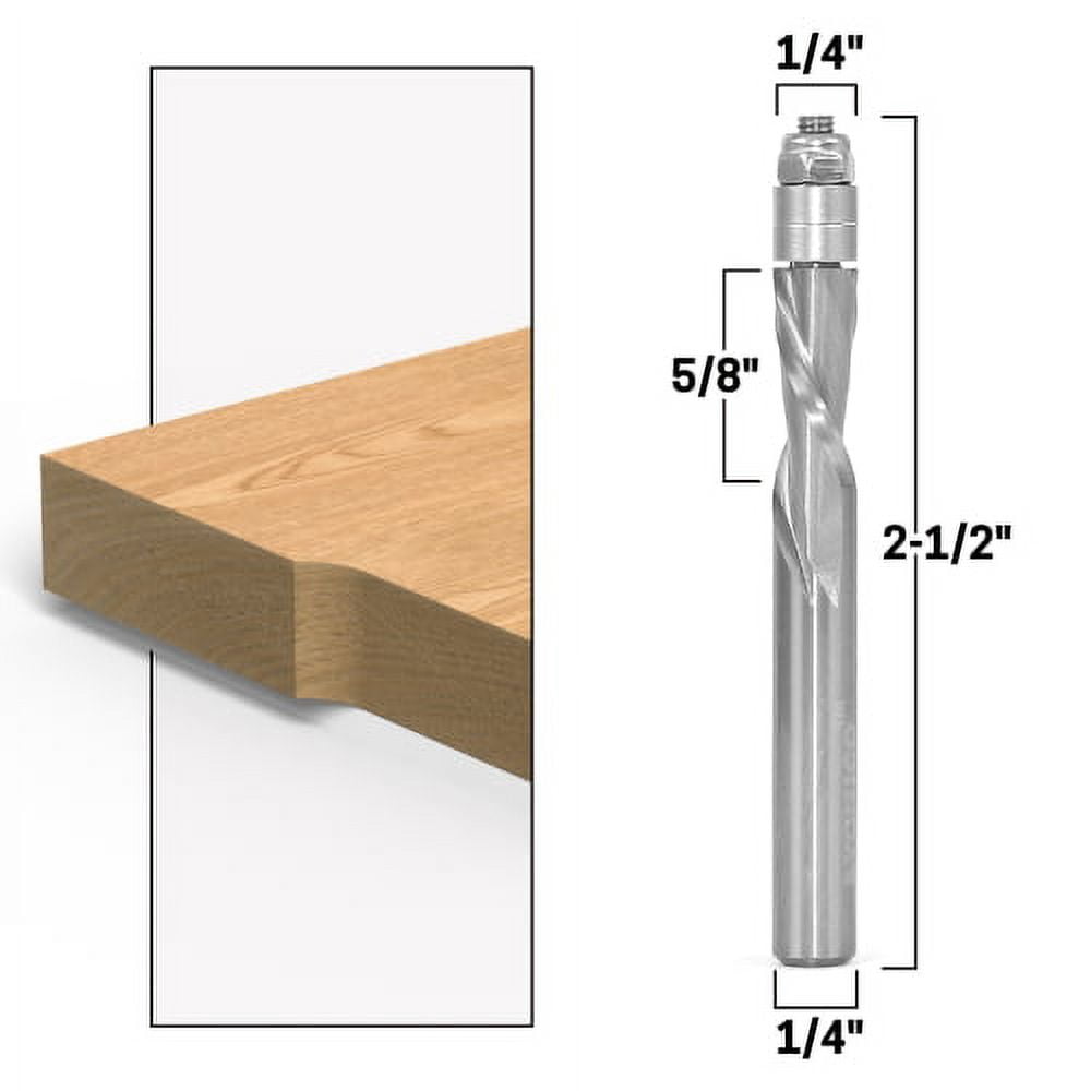 1/4" Downcut Flush Trim Solid Carbide Spiral Router Bit - 1/4" Shank - Yonico 14118