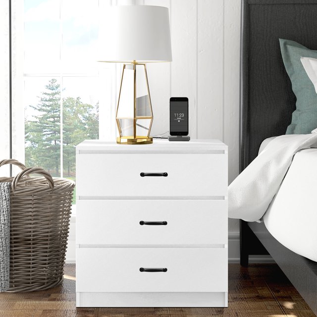 1-4 Drawers Bedroom Nightstand, Wooden Drawer Dresser, Bedroom End Table Sofa Side Table with Drawer and Storage Cabinet, Living Room Furniture