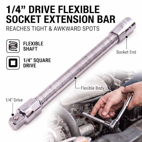 1/4" Drive Flexible Socket Extension, Bendable Universal Wrench Extender for Tight Areas