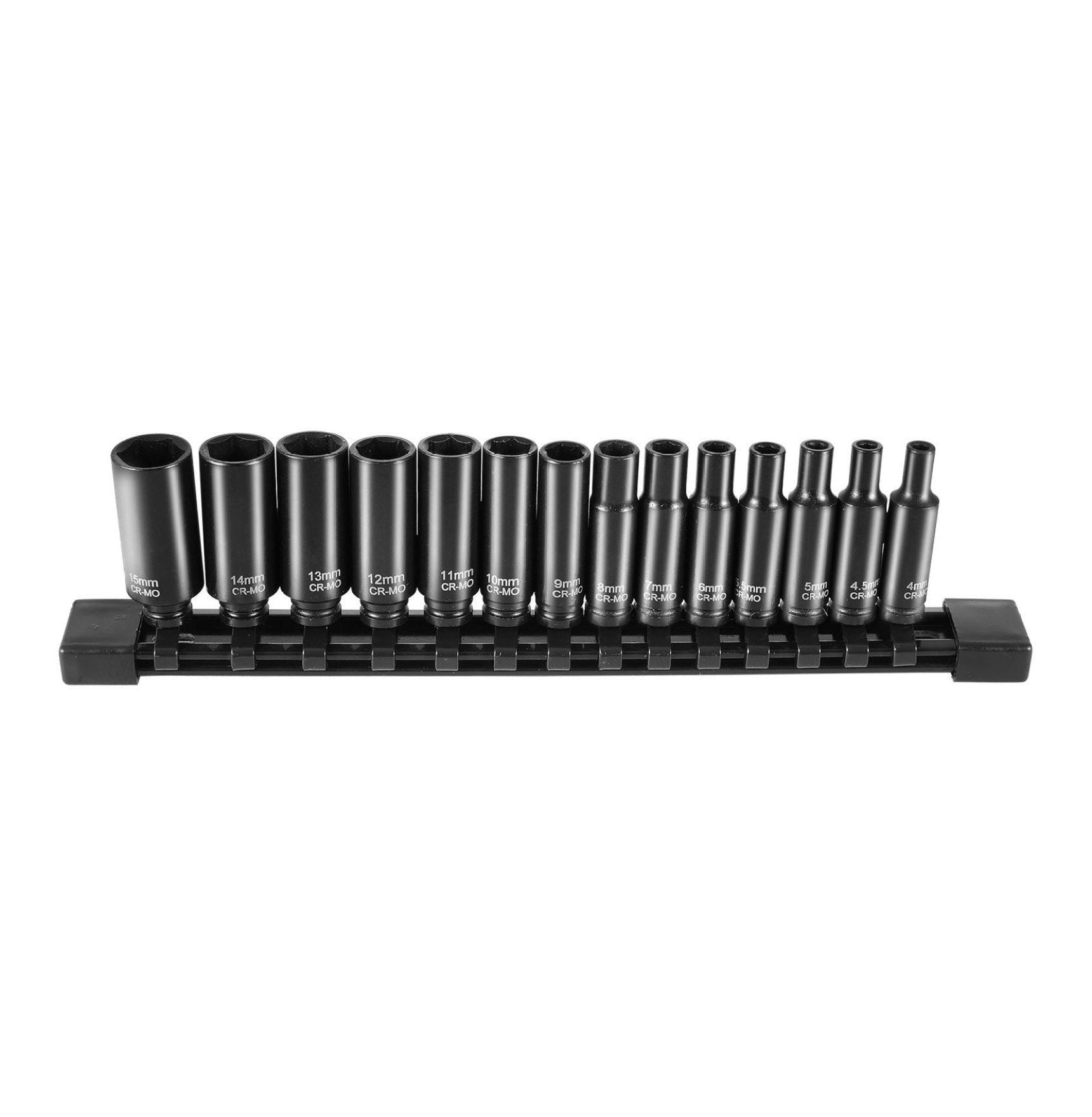 1/4" Drive Impact Socket Set, 14 Piece Metric 4-15mm Deep Sockets, Cr-Mo Steel for Auto Repair