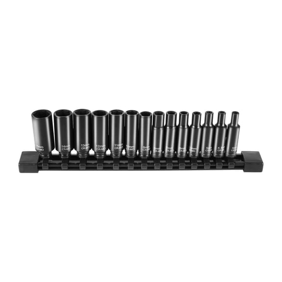 1/4" Drive Impact Socket Set 14pcs - 6-Point Metric Deep Sockets - Impact Rated Cr-Mo Steel - Automotive Repair Tool Kit with Portable Case