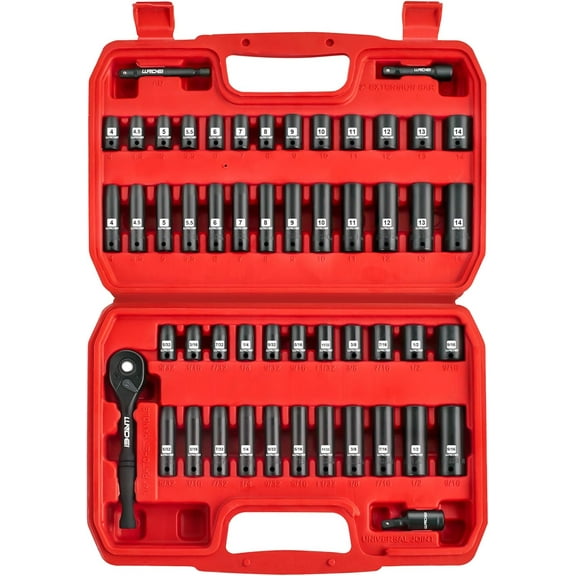 1/4Drive Impact Socket Set, 52 PCS Mechanic Tool Set with 72-Tooth Ratchet & Adapter, CR-V, Metric and SAE Sockets Storage Kit for Household Automotive Repair DIY Project