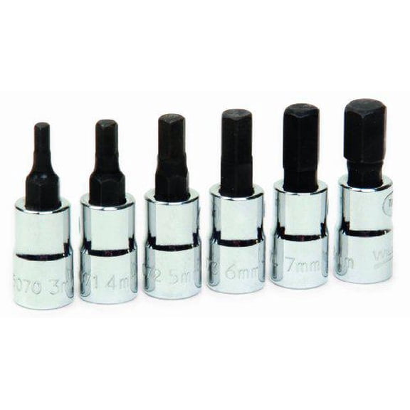 1/4" Drive Metric Hex Bit Socket Set, 6pcs On Clip Rail - 3mm, 4mm, 5mm, 6mm, 7mm & 8mm Hex Square End Bit Sockets. Chrome Finish. Not Suitable For Impact Use. Williams # JHW30904