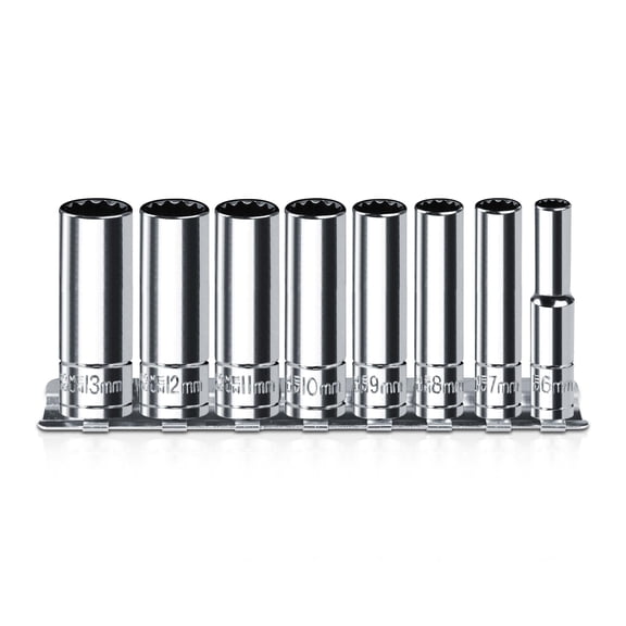 1/4” Drive SAE Socket Set, 11PCS Deep Hex Socket Set (3/16”-9/16”), Cover Most Commonly Sizes, Chrome Vanadium Steel with 3/8”F to 1/4”M Socket Adapter