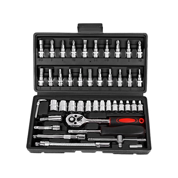 1/4 Drive Screwdriver 46PCS 53PCS Ratchet Wrench Set 1/4 Inch Drive Socket Wrench Set Repair Kit with Button Chrome Steel for Home Car Auto Mechanic