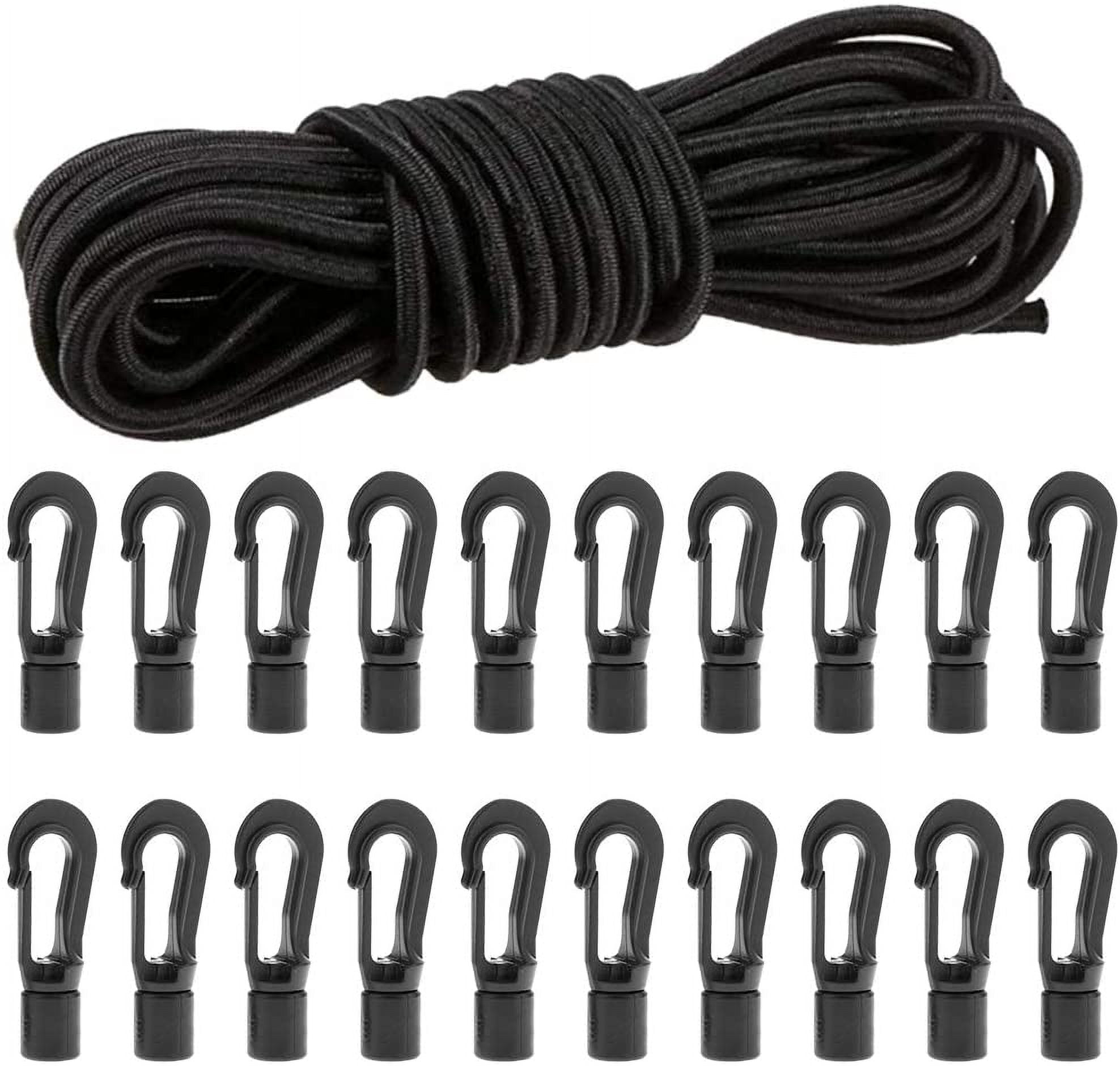 1/4" Elastic Bungee Cord Kayak Stretch String Shock Cords Rope with Bungee Shock Cord Hooks for Kayak Boat Camping Accessories Indoor&Outdoor Activities (20 Hook & 52.50 Ft Cord)