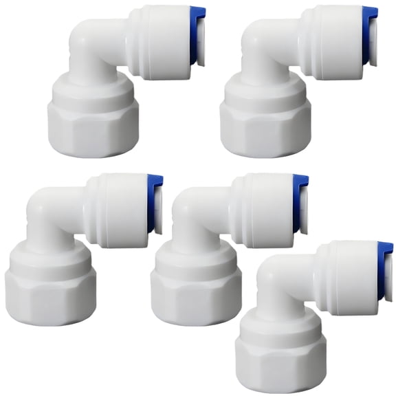 1/4" Female Thread Elbow to 1/4" OD PE Hose Push-In Quick Connect Fitting for RO Water Filter and Beverage Dispenser System, 5 PCS