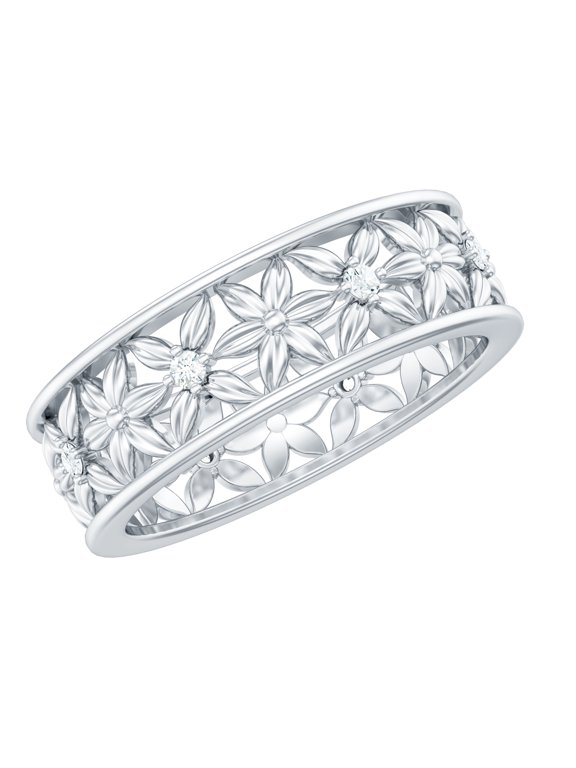 Floral Inspired Diamond Band Ring for Women, Cut Out Flower Band Ring, 925 Sterling Silver, US 4.00