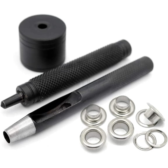 1/4" Grommet Tool Kit Eyelet Setting Tool Grommet Setter Hole Punch Cutter & Pack of 100 Grommets