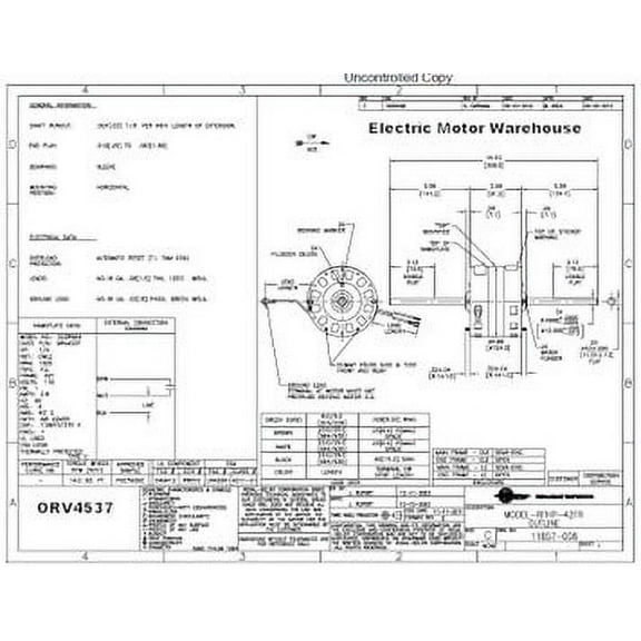 1/4 HP 115 Volt 1625 RPM 1 speed Coleman (6747A311) RV Air Conditioner Motor Century # ORV4537